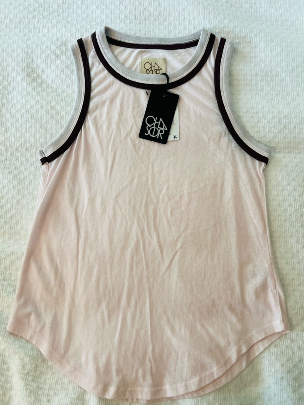 Chaser Pale Pink Tank with burgundy and gray Contrast Trim